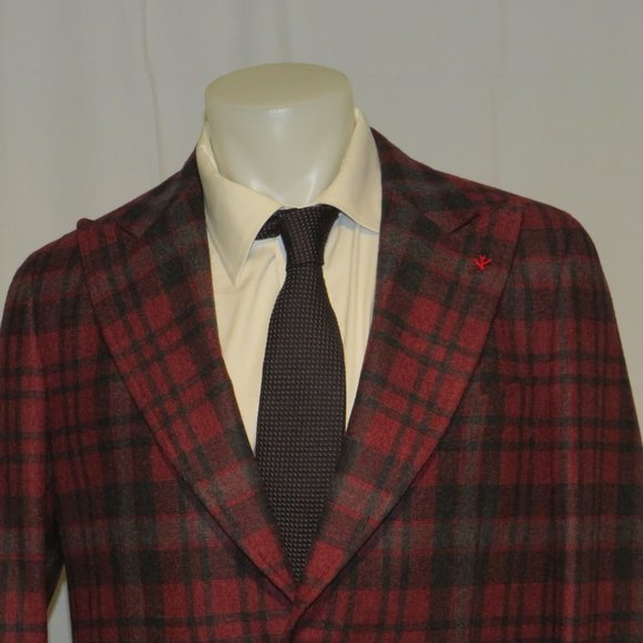 Isaia Dandy Double Face Ferdinando Cashmere Blend Burgundy Plaid Blazer 46R NWT - Picture 3 of 14